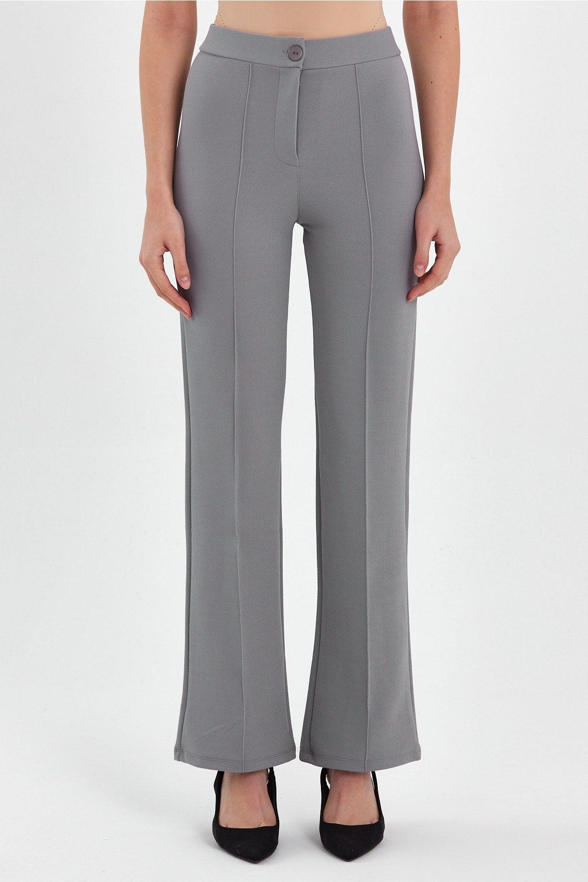 Women's High Waist Gatherer Bell-Length Palazzo Gray Trousers - Swordslife