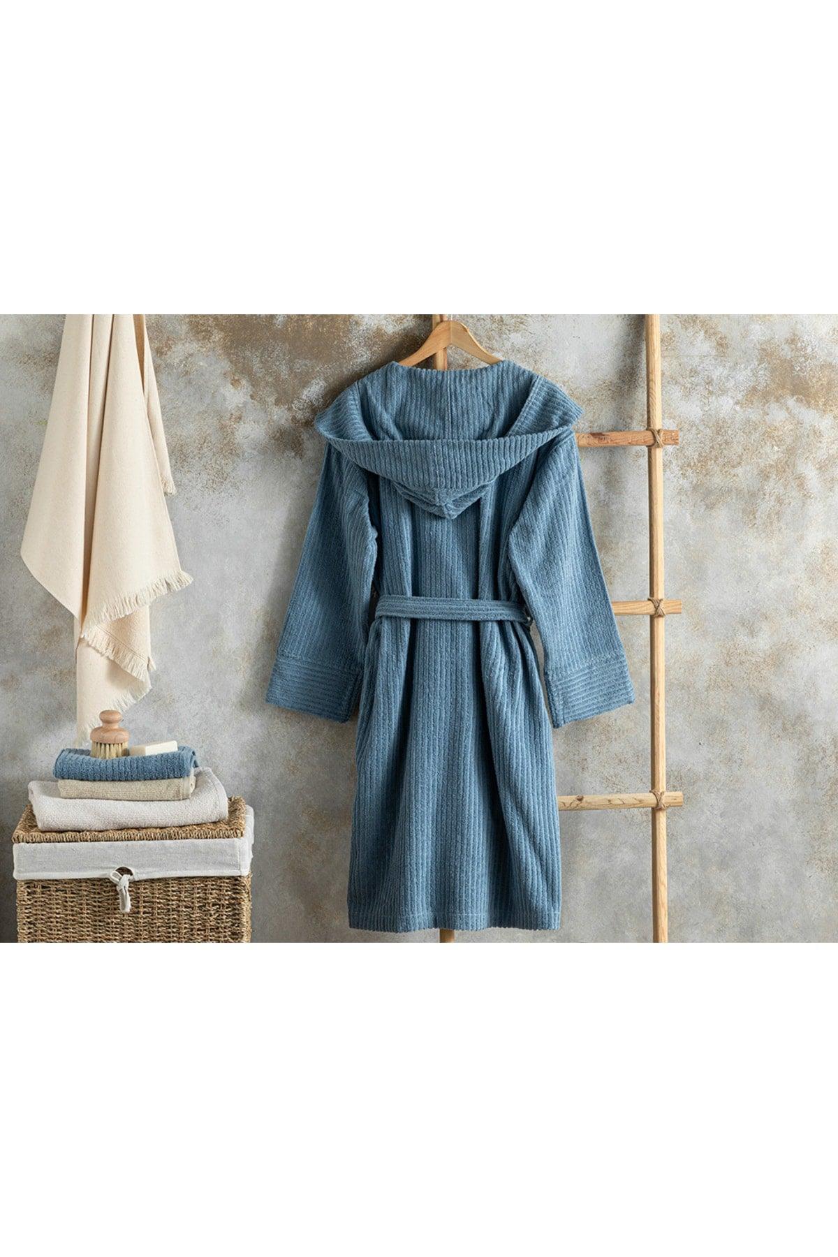 Stripe Cotton Corded Bathrobe Sm Indigo - Swordslife