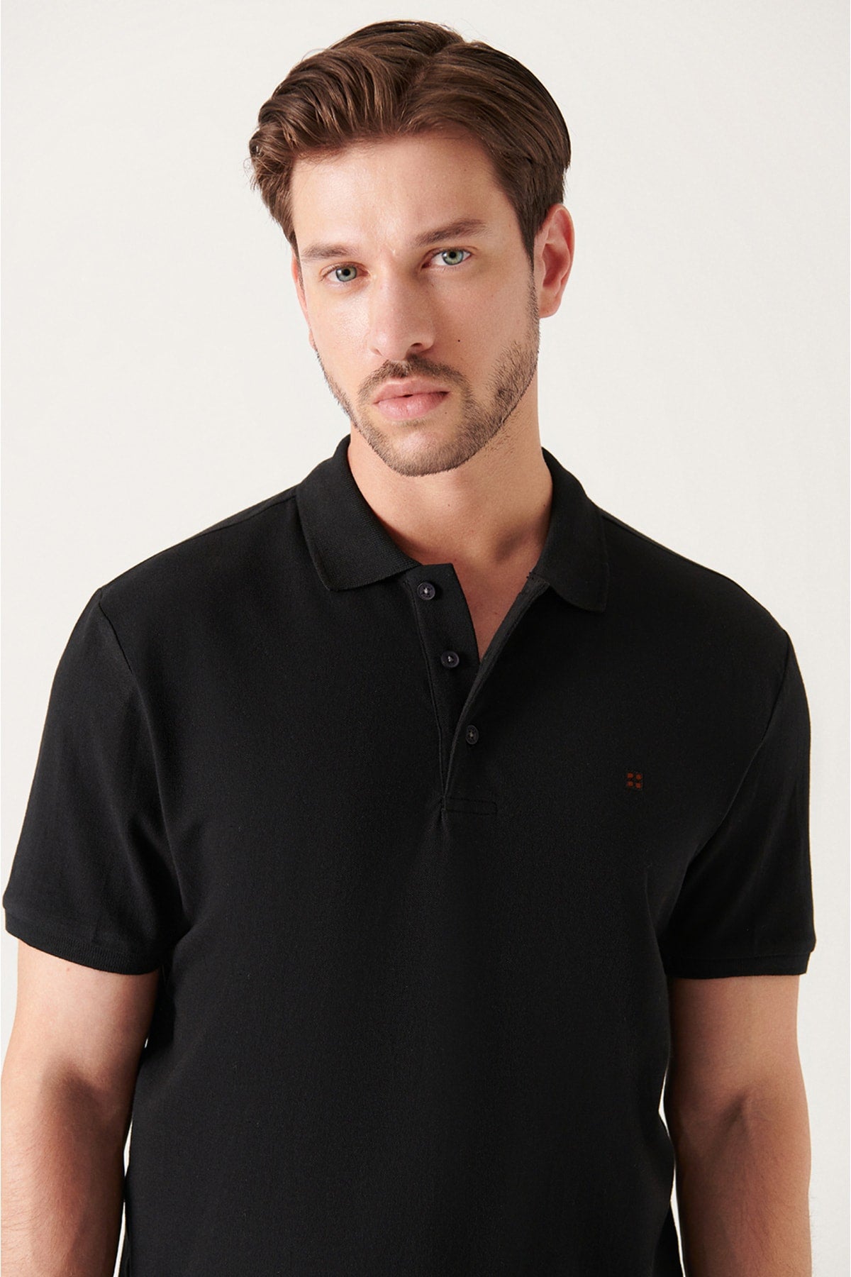 Men's Black 100% Cotton Breathable Standard Fit Normal Cut Polo Neck T-shirt E001004