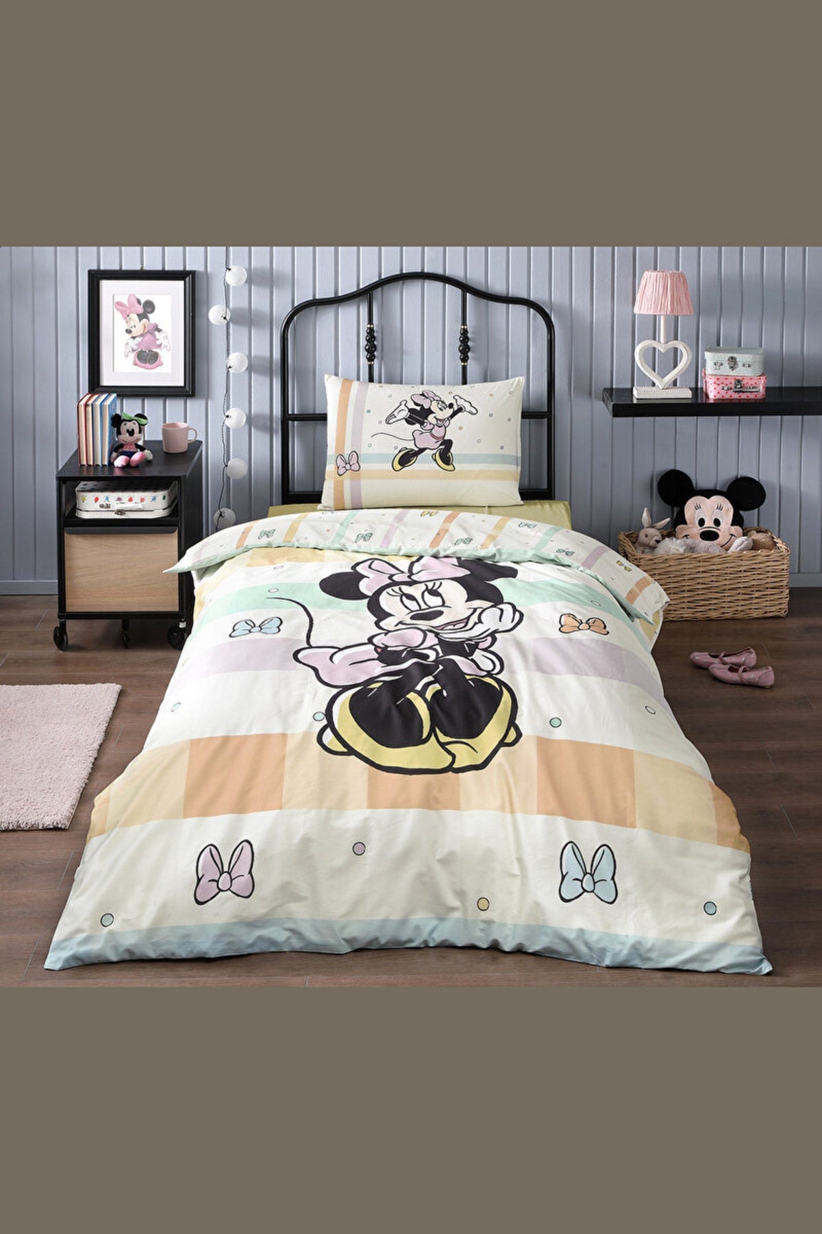 Minnie Mouse Happy Single Disney Licensed Duvet Cover Set Elastic Bed Sheet