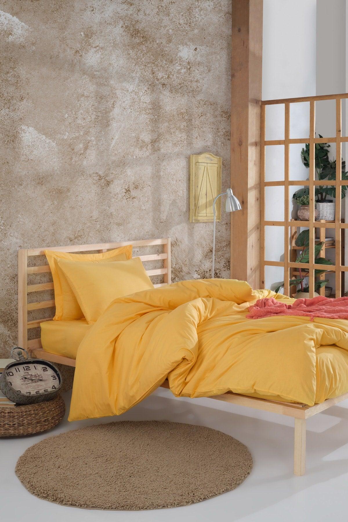 100% Natural Cotton Solid Color Duvet Cover Set Single FreshColor Yellow - Swordslife