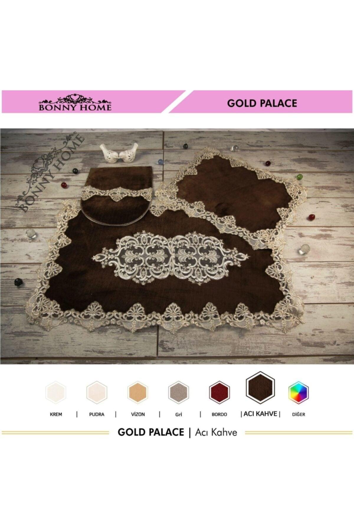 Kahve Gold Palace 3-piece Dowry French Lace Appliqued Closet Set Bath Mat Set - Swordslife