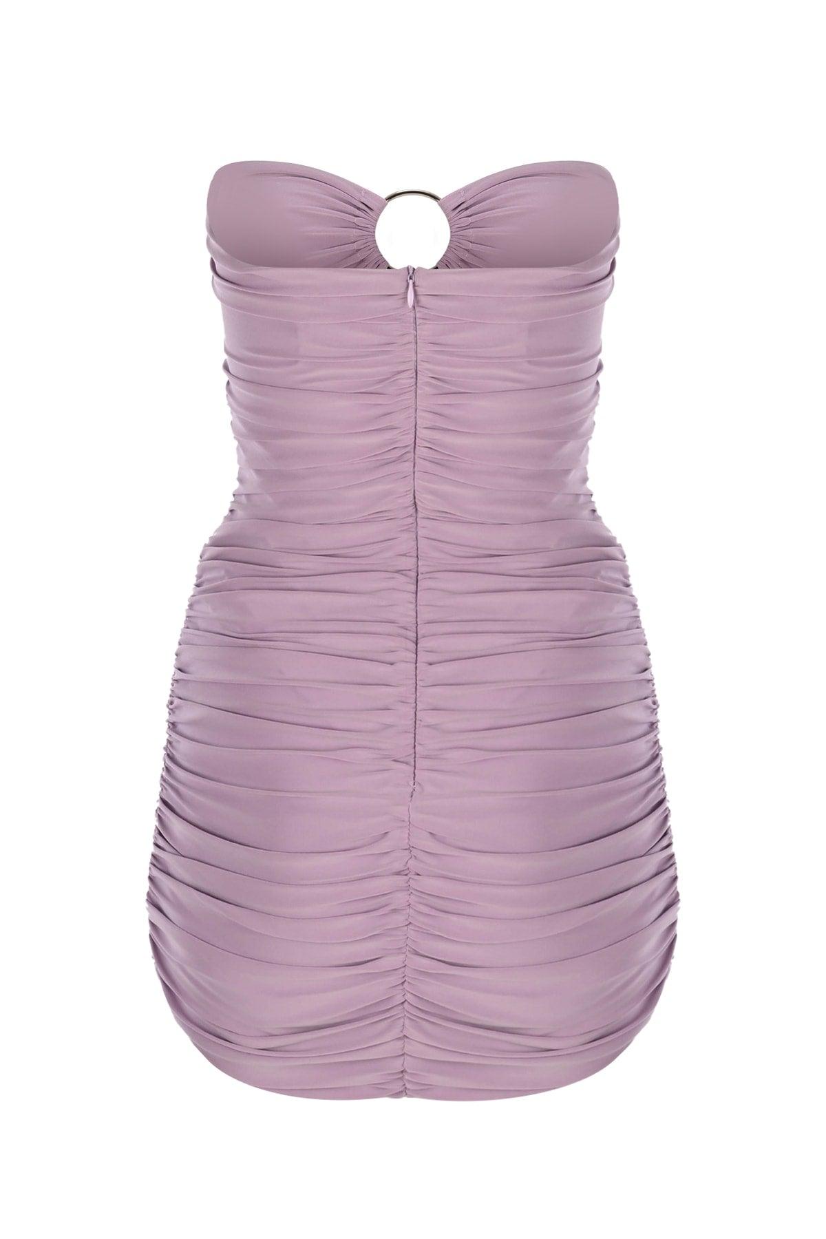 Lilac Bust Two-Ring Ruffle Strapless Draped Mini Evening Dress - Swordslife