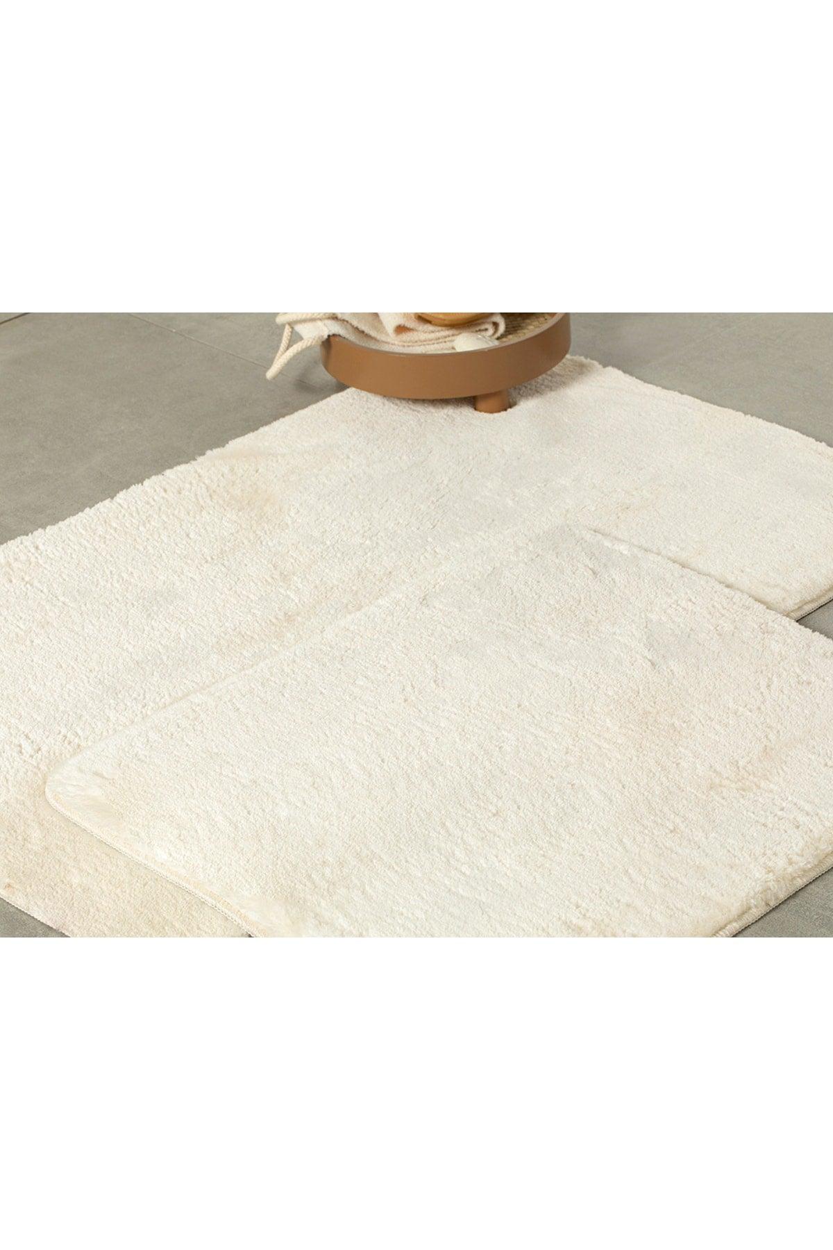 Poffy 2 Pcs Bath Mat Set 60x100 - 50x60 Cm Ecru - Swordslife