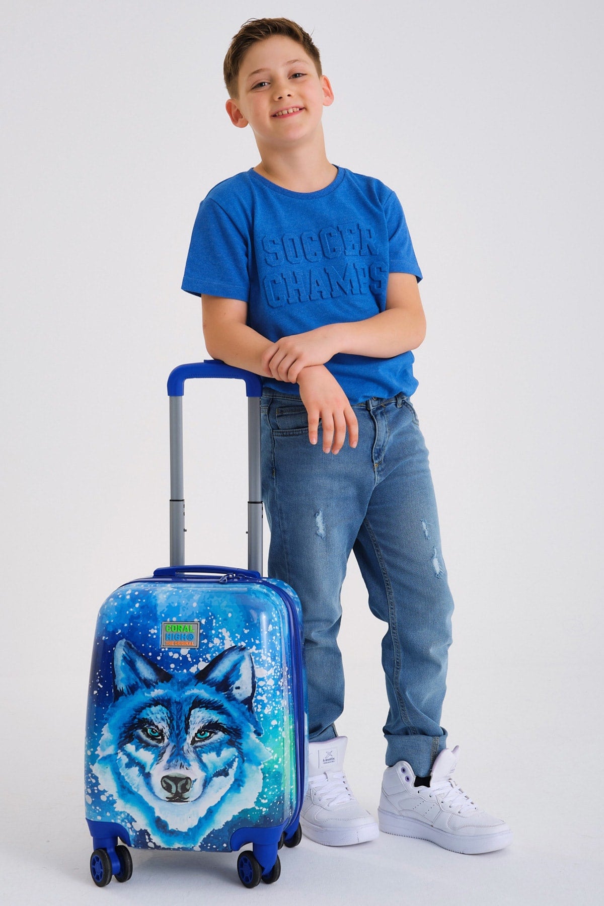 Kids Navy Blue Wolf Patterned Child Suitcase 16734