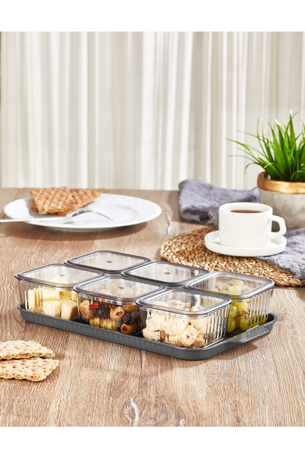 6 Square Compartment Covered Breakfast Set Acrylic