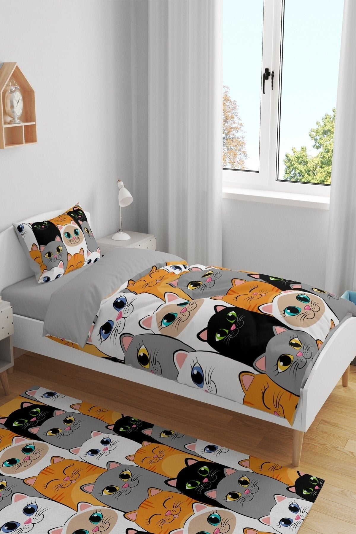 Dark Cats Patterned Single Baby Kids Duvet Cover Set