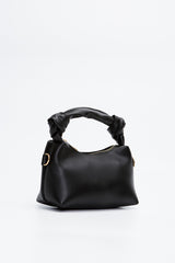 Black Shk24 Soft Leather Knot Detailed Chain Strap Hand and Shoulder Bag L:14 E:22 W:8 cm