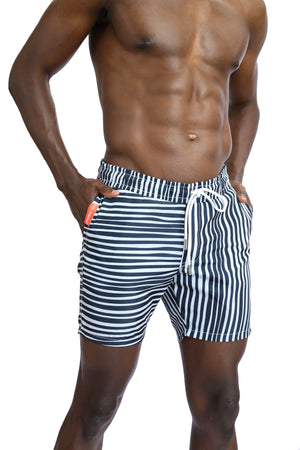 Men's Striped White Marine Shorts