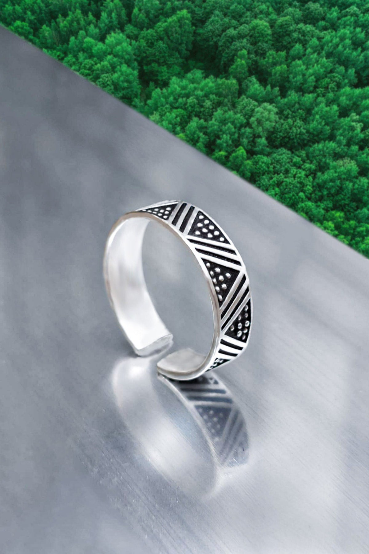 Triangle Pattern Wedding Ring Model Adjustable Men's Silver Plated Ring