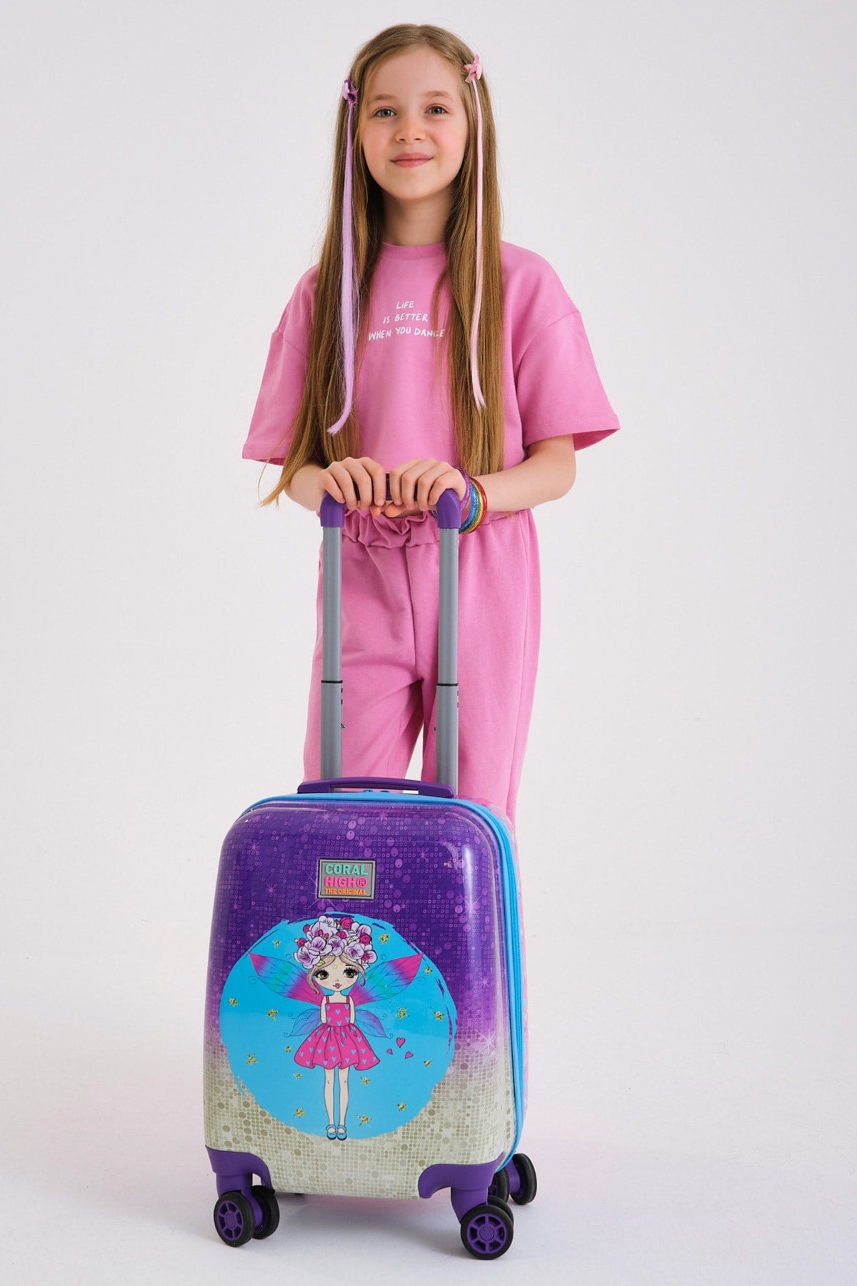 Kids Pink Blue Fairy Patterned Suitcase 16726