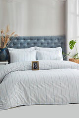 Striped Powder Blue Double Cotton Duvet Cover Set - Swordslife