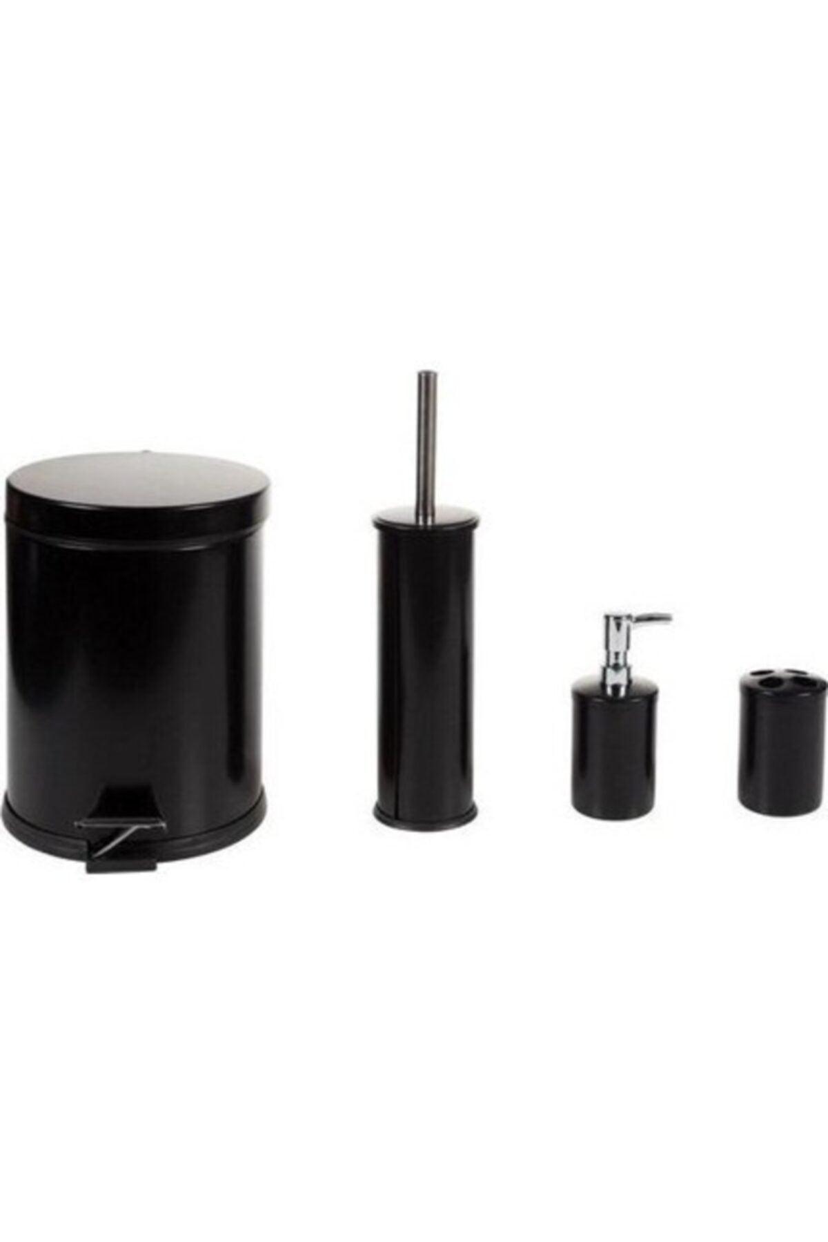 Black Dustbin Wc Brush Liquid Soap Dispenser Toothbrush Holder Set 4 Pcs Set 5 Lt - Swordslife