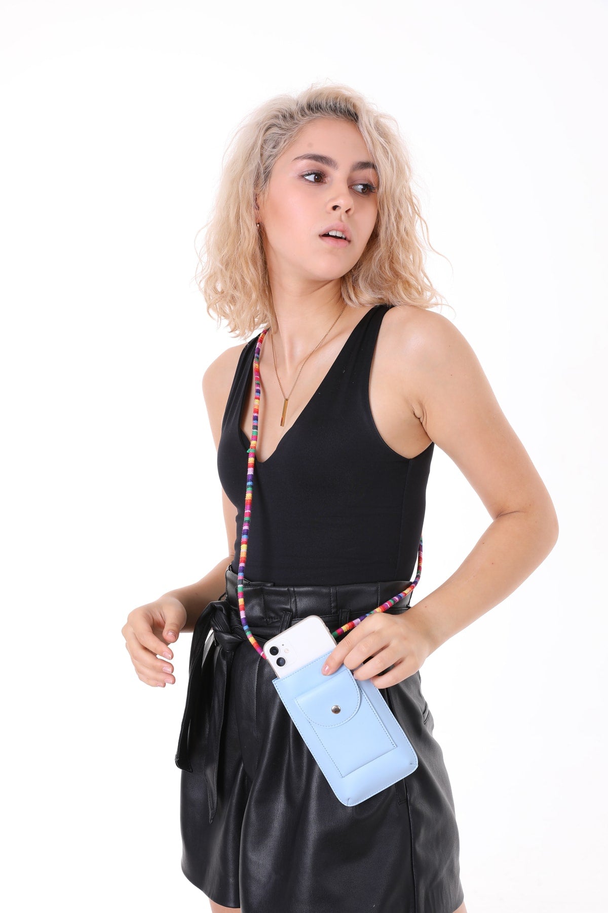 Blue Color Colorful Shoulder Strap Cell Phone Bag Card Holder