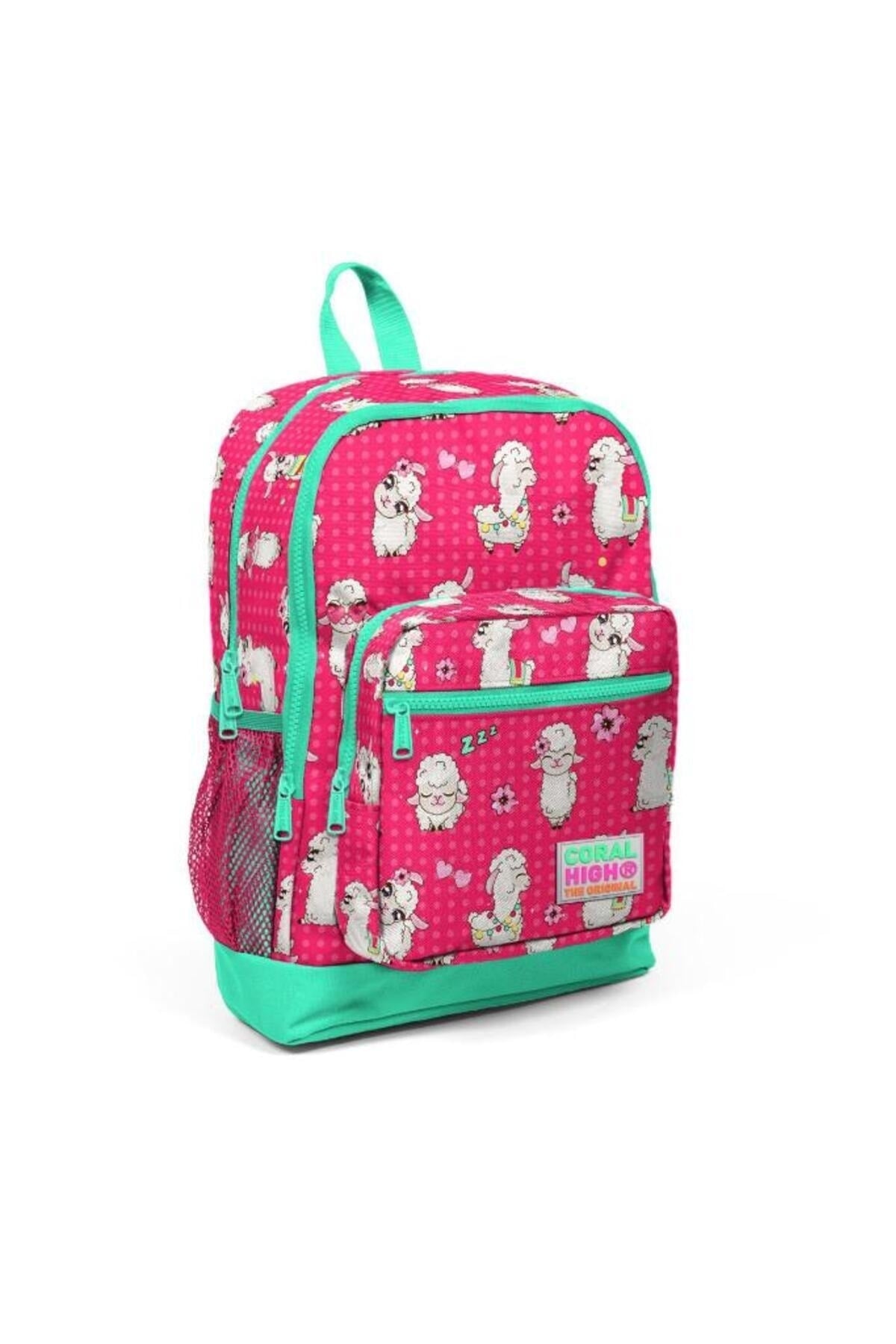 Kids Neon Coral Water Green Alpaca Patterned USB 3-pack School Bag Set SET0123268