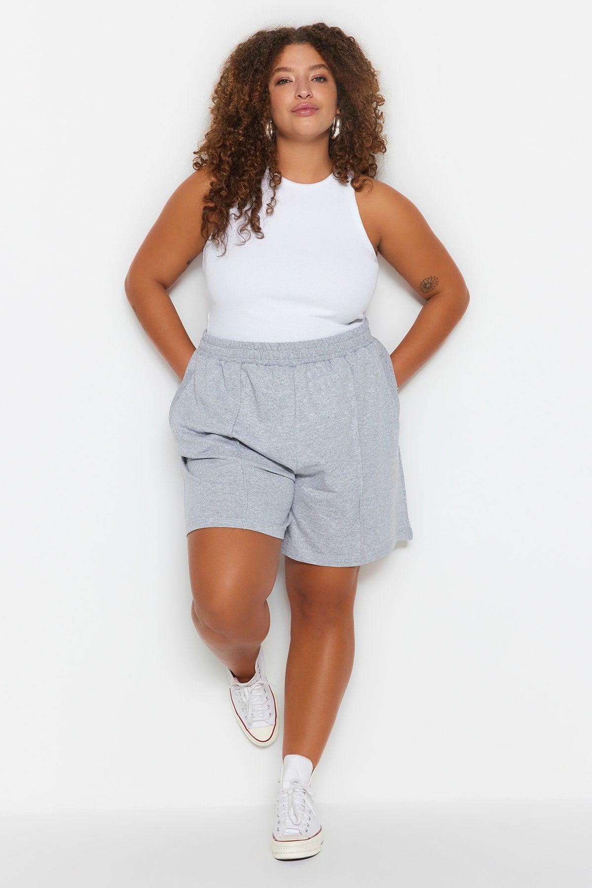 Gray Fine Knitted Ribbed Shorts TBBSS23AP00004 - Swordslife