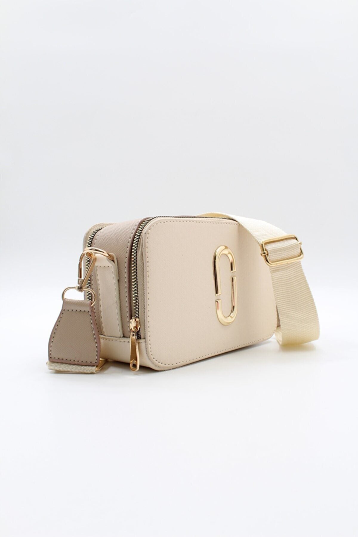 Women's Two Eyed Pocket Hand Shoulder Bag Cream