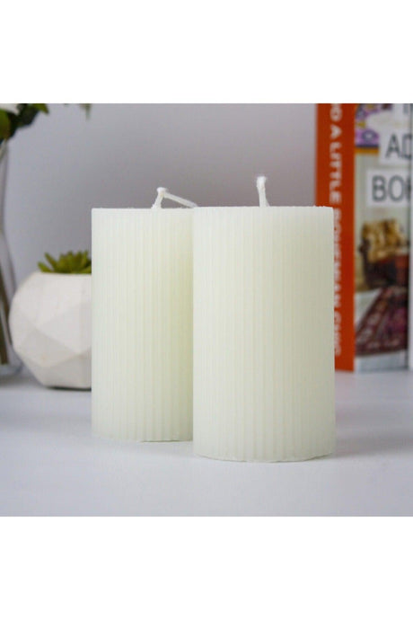 Corrugated Cylinder Set of 2 Candles 10 Cm Cream - Swordslife