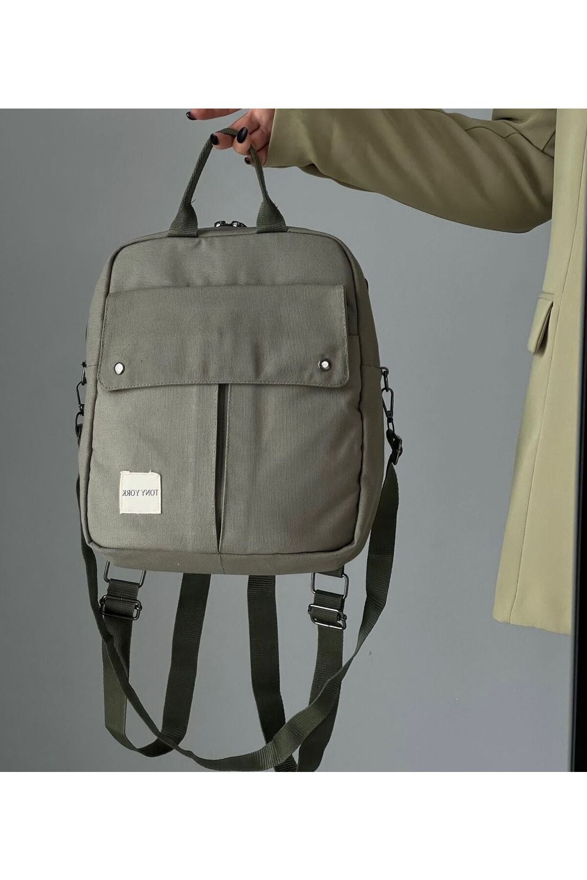 Unisex Khaki Organic Canvas Backpack And Arm Bag