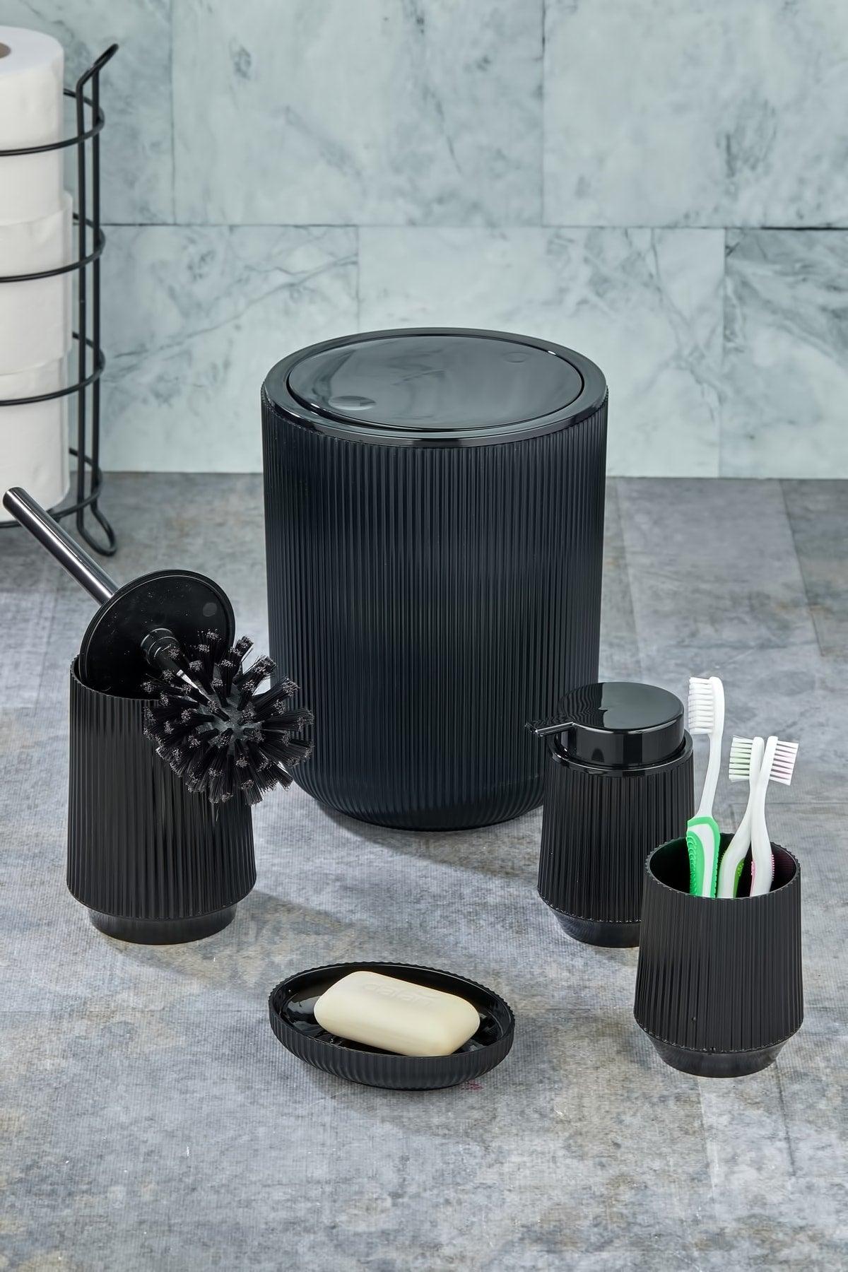 Striped Bathroom Set Black - Black Striped Round 5 Pcs Bathroom Set - Swordslife