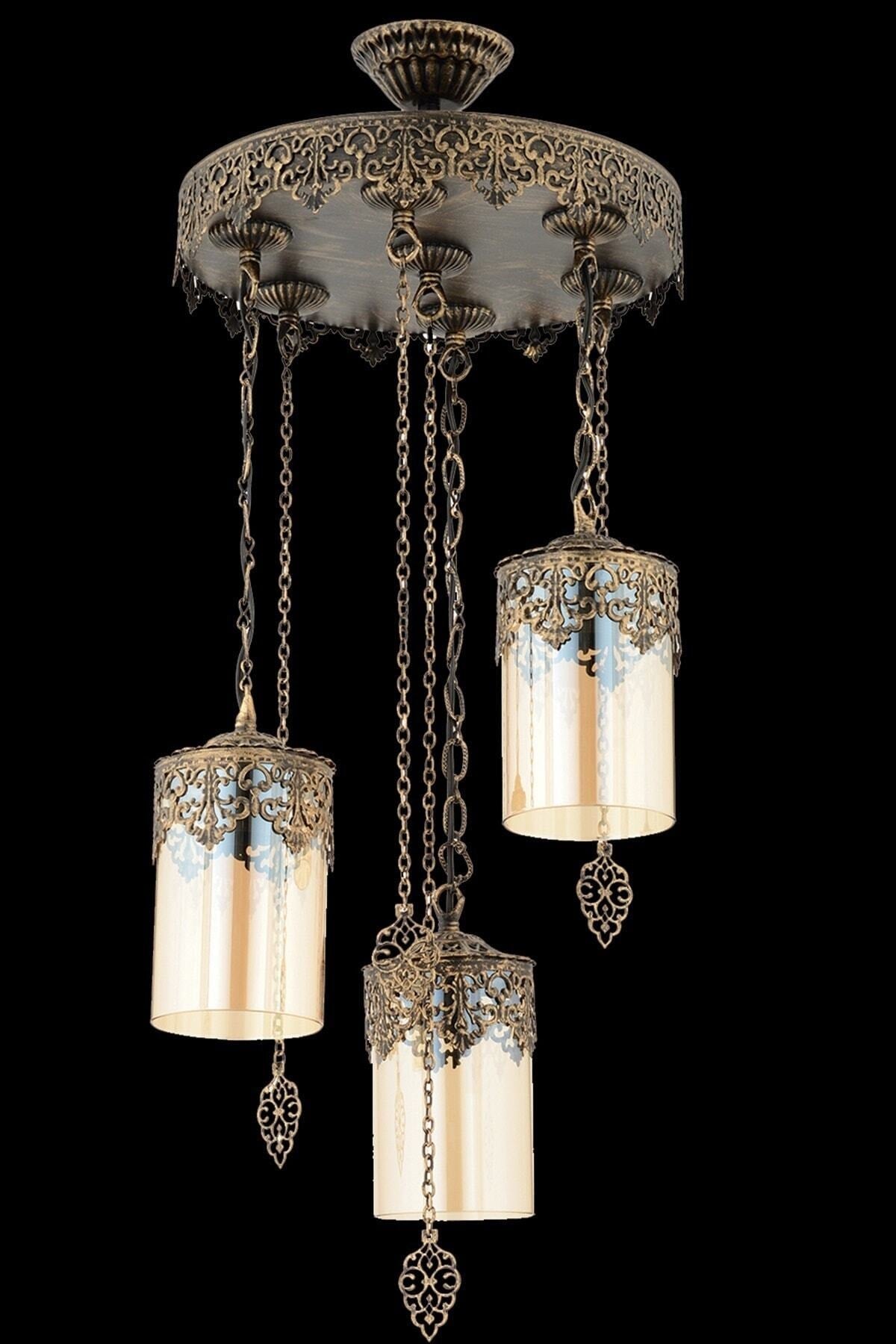 Poyraz 3 Piece Antique Colored Pendant Lamp Chandelier