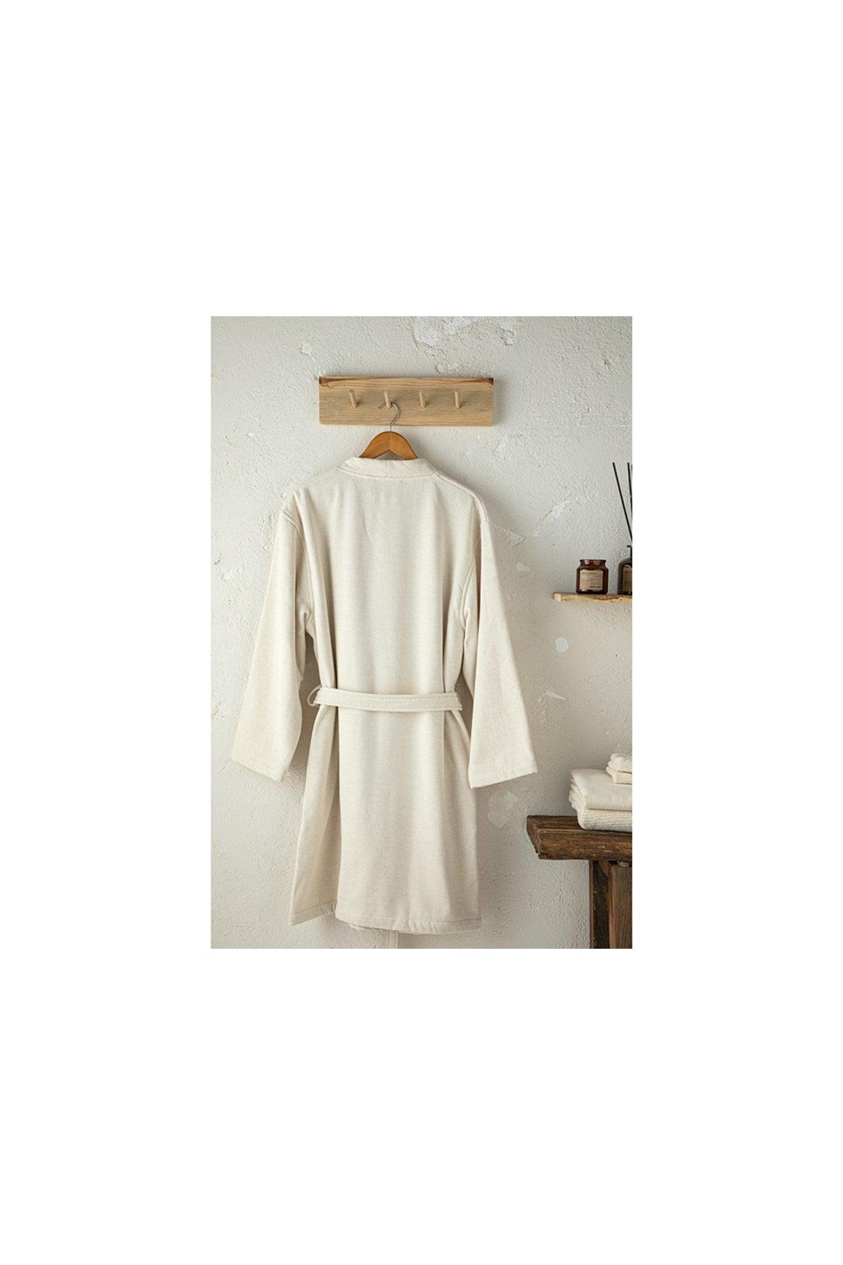 Natural Cotton & Linen Kimono Bathrobe Sm Beige - Swordslife