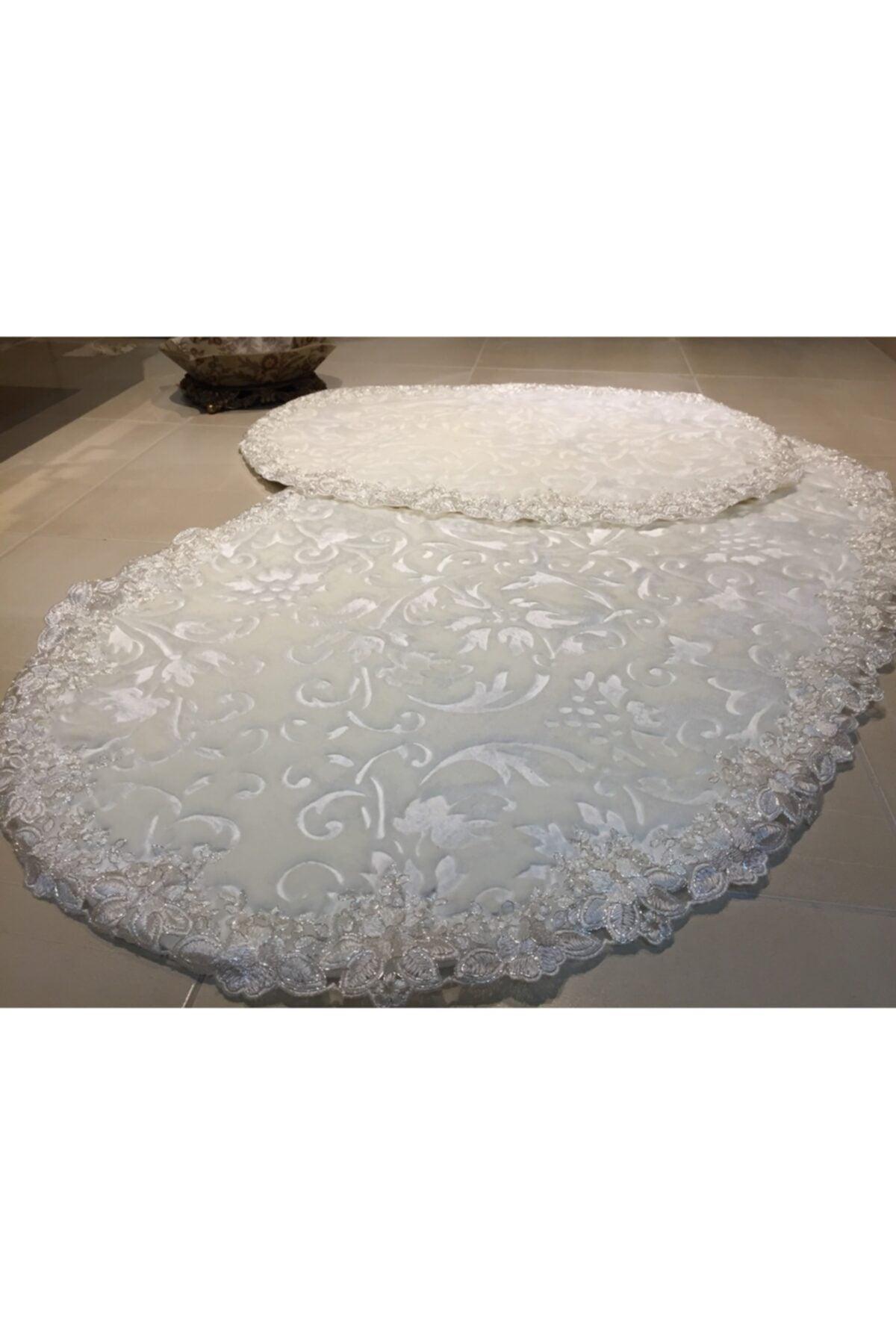 Lux Cream 2-Piece French Lace Closet Set Dowry Bathroom Carpet Mat Set - Swordslife