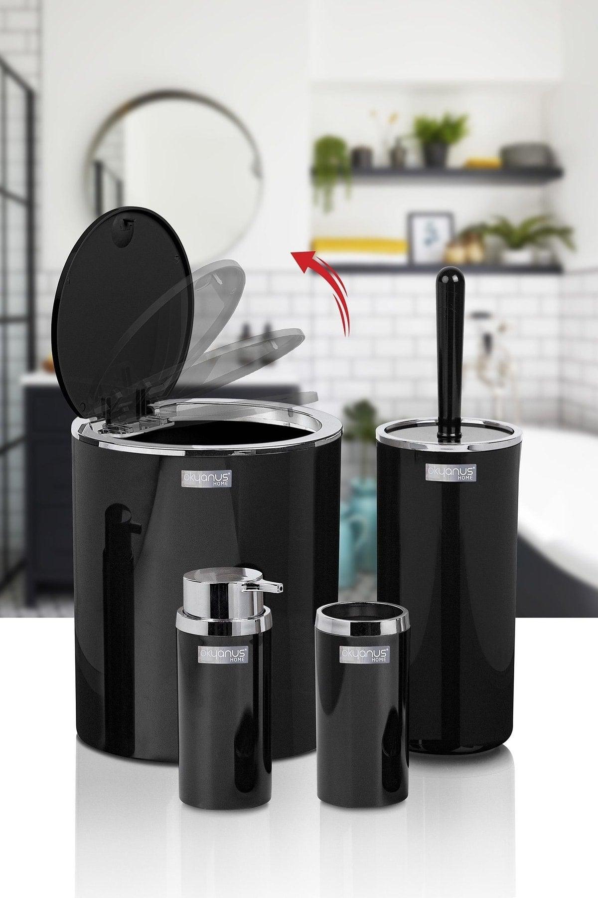 Black Round Chrome 4 Pcs Bathroom Set - Swordslife