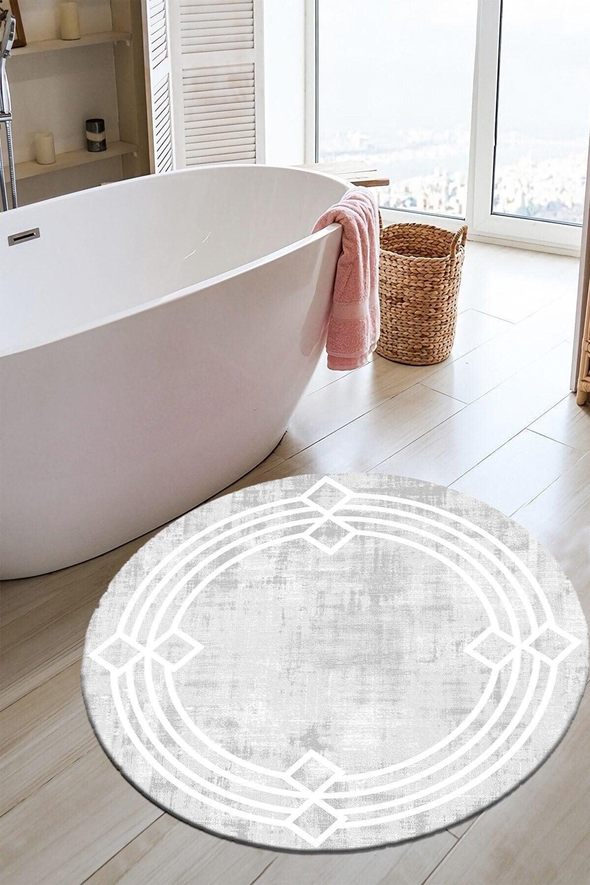 Punto Non-Slip Dot Base Washable Non-Slip (100x100) Round Bath Mat And Bathroom Rug - Swordslife