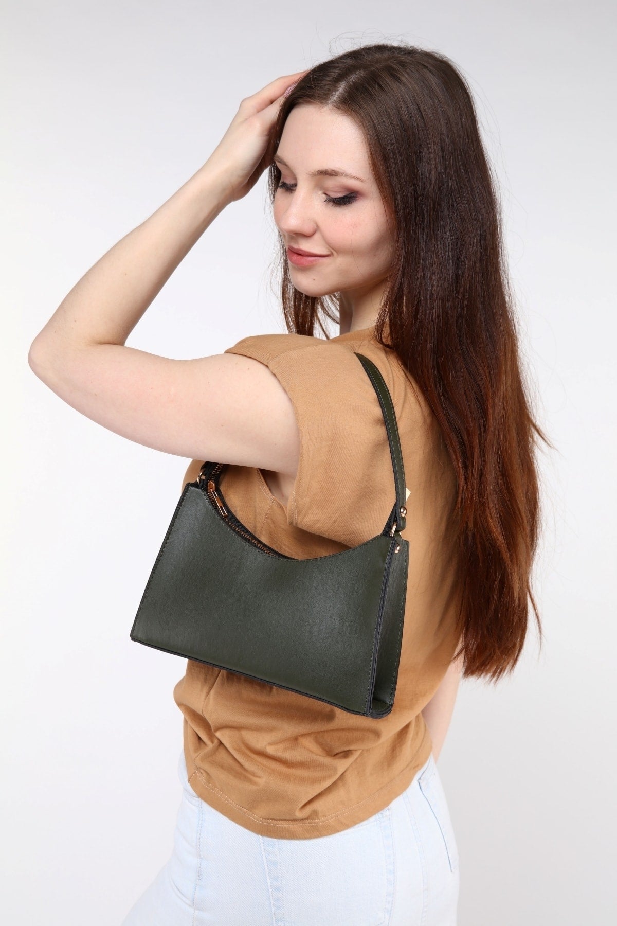 Khaki Green Baguette Baguette Suspended Hand And Shoulder Bag Gc009024