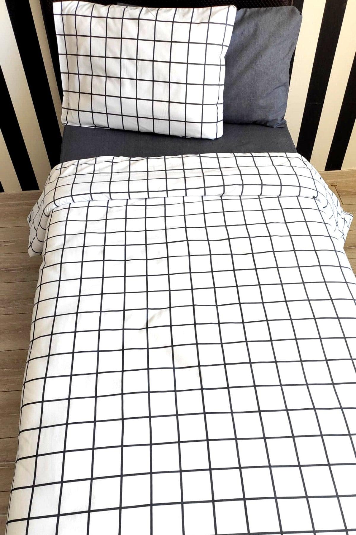 Checkered White Young 4 Pieces Elastic Bed Sheet Single (100X200 CM) Duvet Cover Set - Swordslife