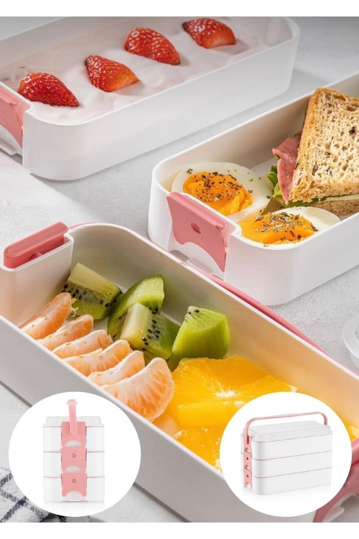 3 Layer Portable Lunch Box Diet Nutrition Storage Container with Fork and Spoon