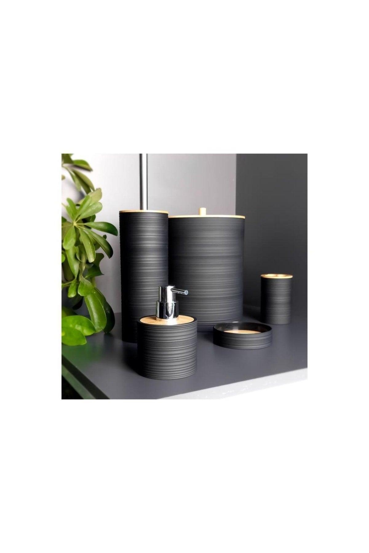 Acrylic 5 Piece Bath Set With Bamboo Cover Black Dc1.tr-3040 - Swordslife