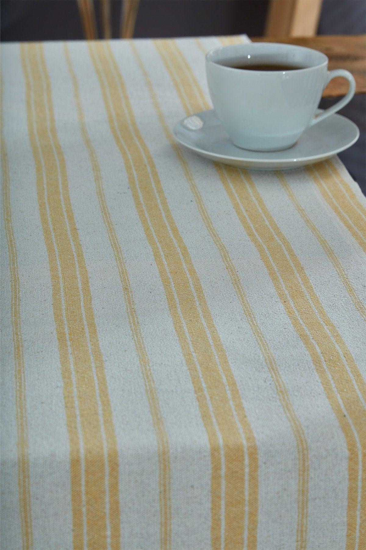 Washed Cotton Mustard Runner Table Cloth 50x150 Cm - Swordslife