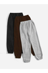 3-pack City Printed Jogger Sweatpants - Black, Gray And Brown, Elastic Legs, High Waist, Summer - Swordslife