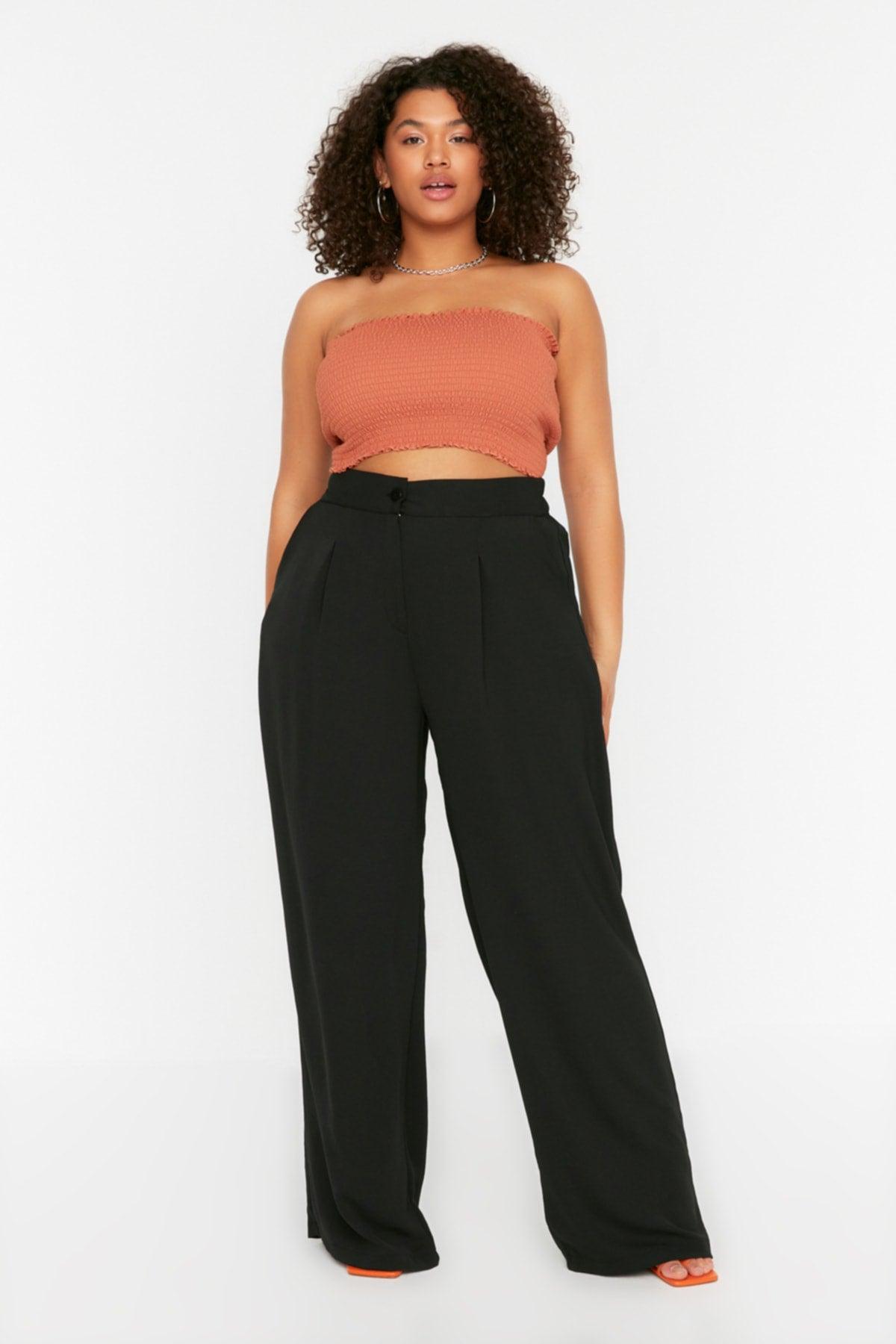 Black High Waist Pleated Woven Trousers TBBSS22PL0448 - Swordslife