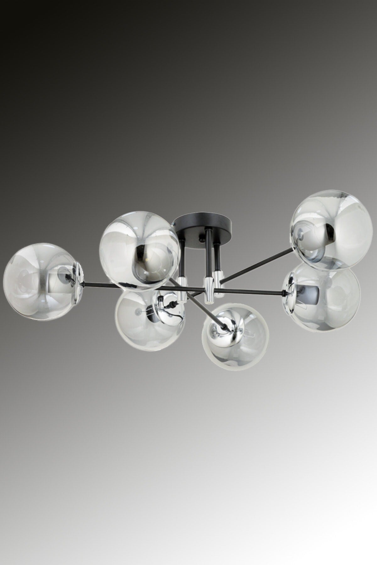 Asya 6-Piece Modern Smoked Globe Glass Plafonier Chandelier