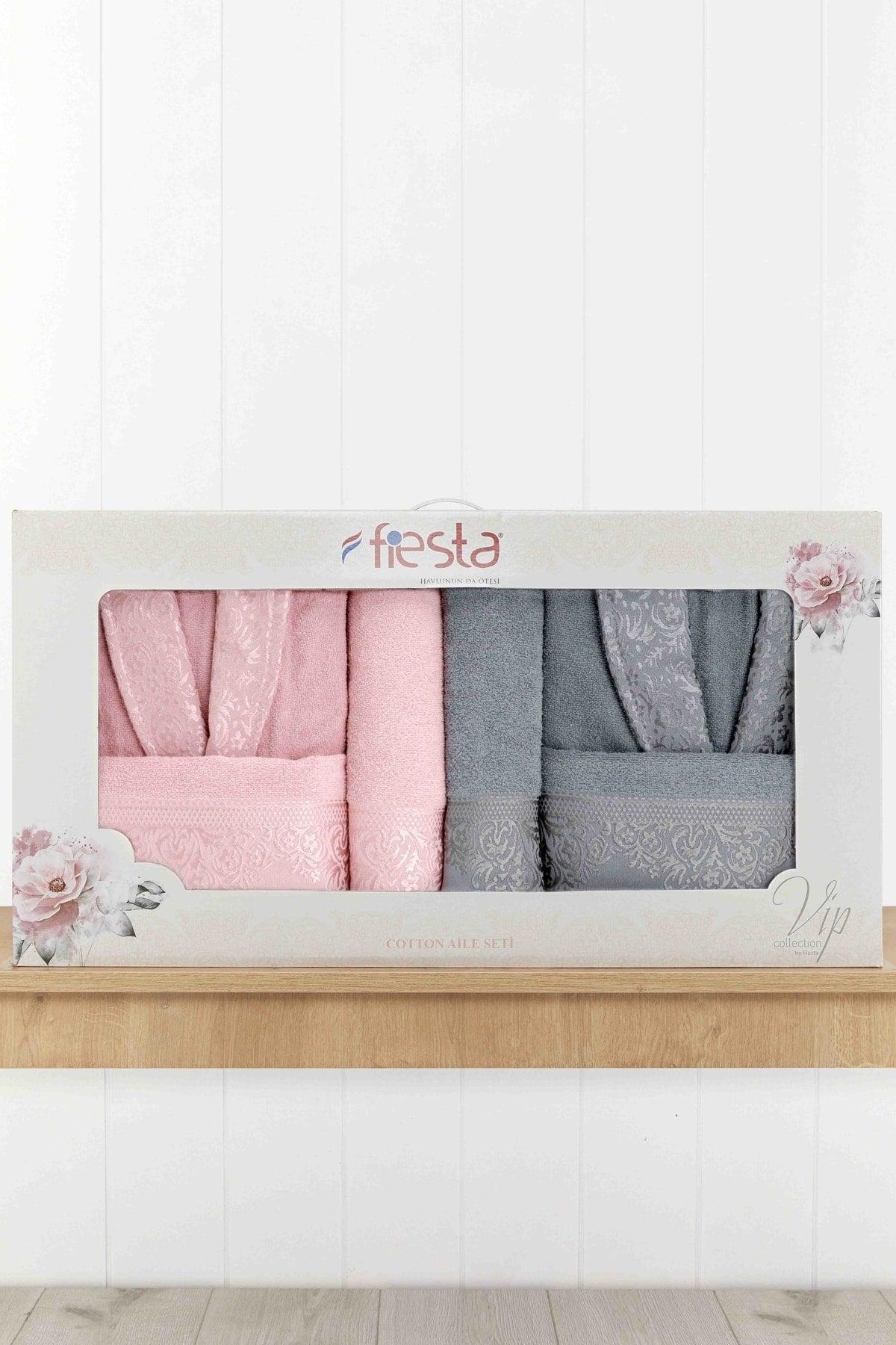 Cotton Jacquard Family Bathrobe Set - Dried Rose - Gray - Swordslife