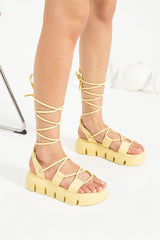 Alberta Yellow Cleopatra Women's Ankle Sandals - Swordslife