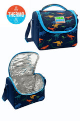 Navy Blue Dinosaur Patterned Four Compartment School Backpack Lunch Box Pencil Bag