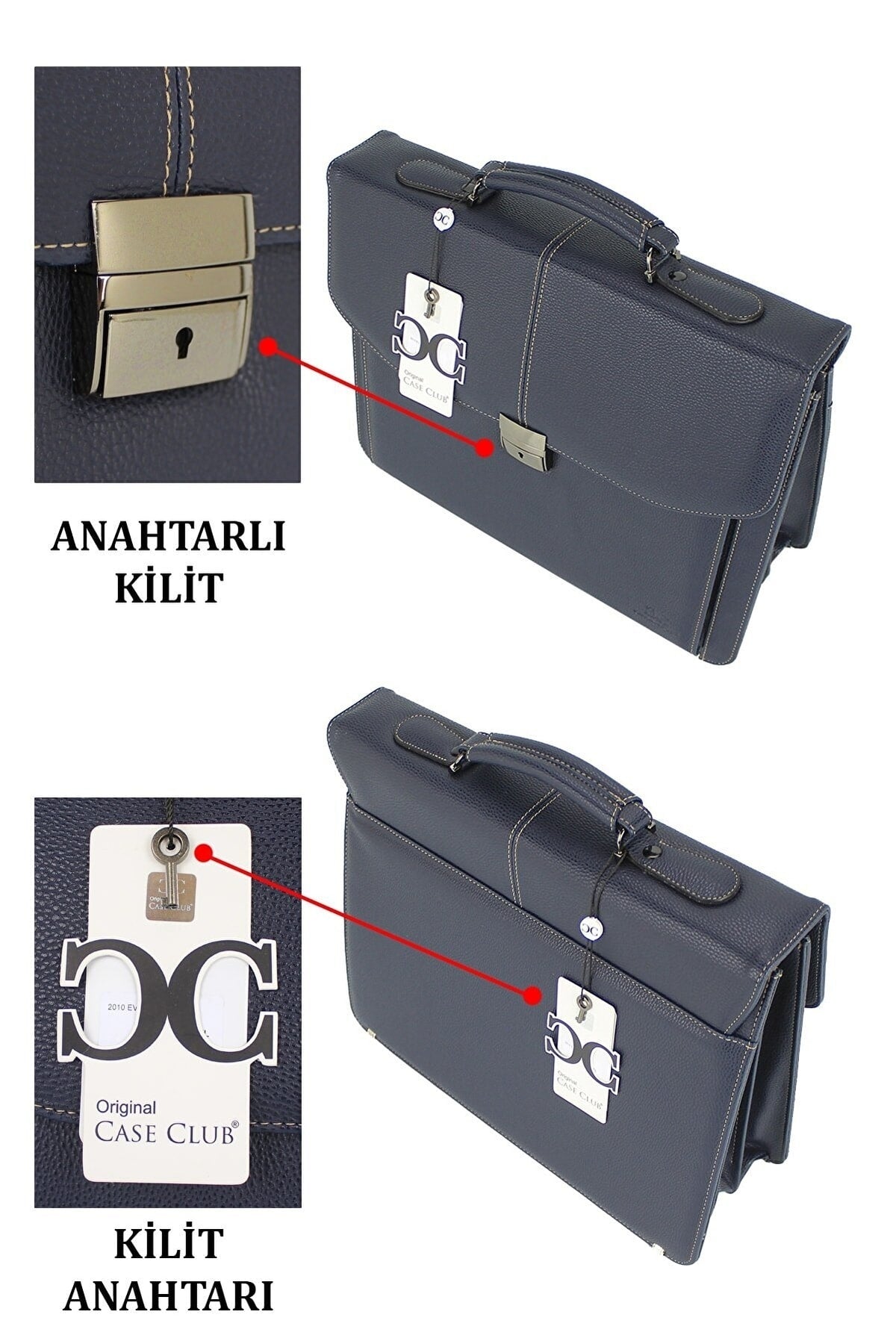 File Document Handbag with Lock Mechanism 15.6 Inch Laptop Compartment with Shoulder Strap A4 Compatible Navy Blue Color