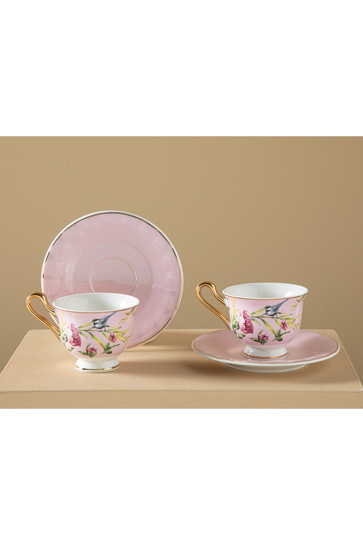 Vanilla New Bone China 4 Piece Coffee Cup Set for 2 Persons 90 Ml Light Pink