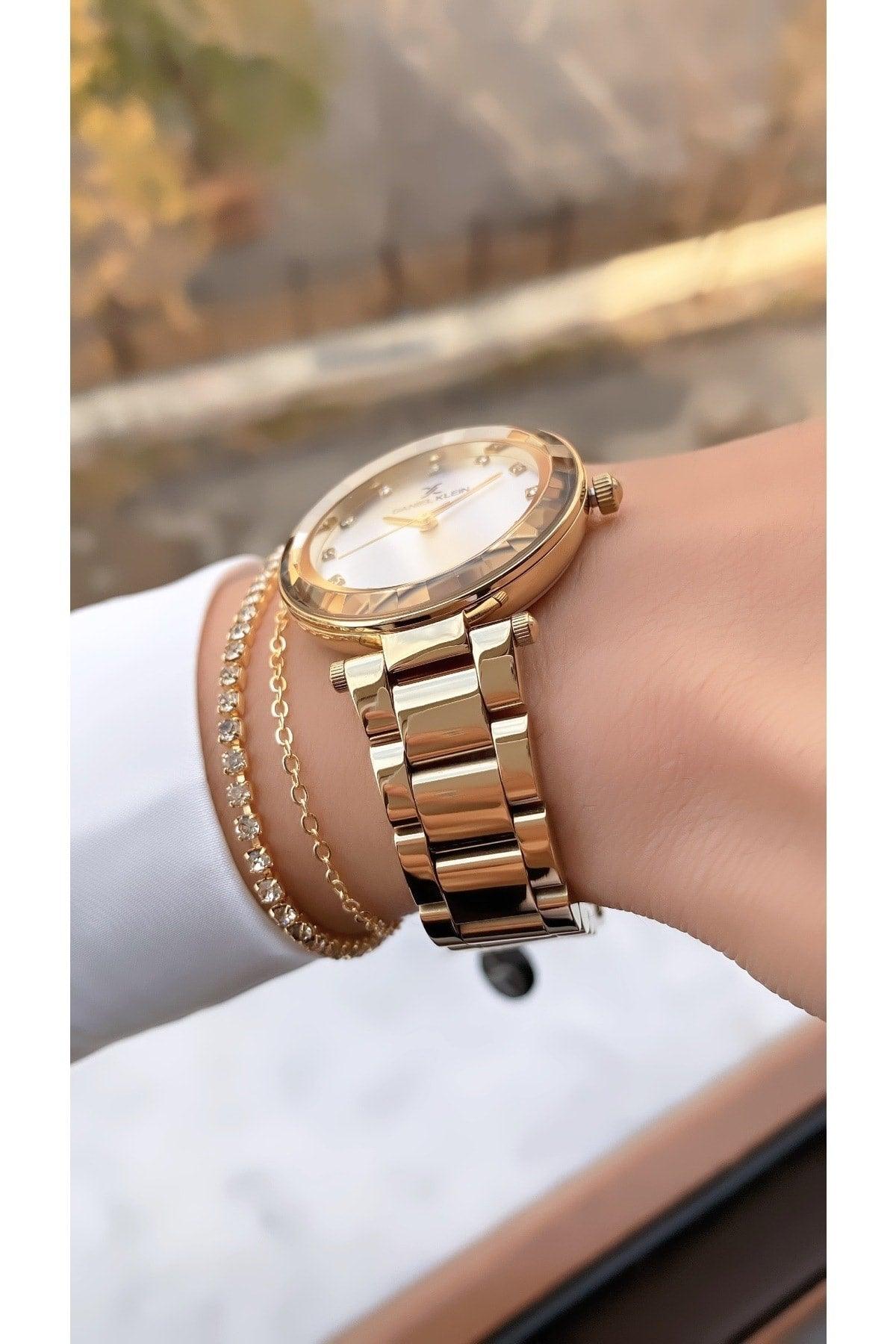 Women's Gold Color Stone Inlaid Steel Band + Gift Bracelet Wristwatch - Swordslife