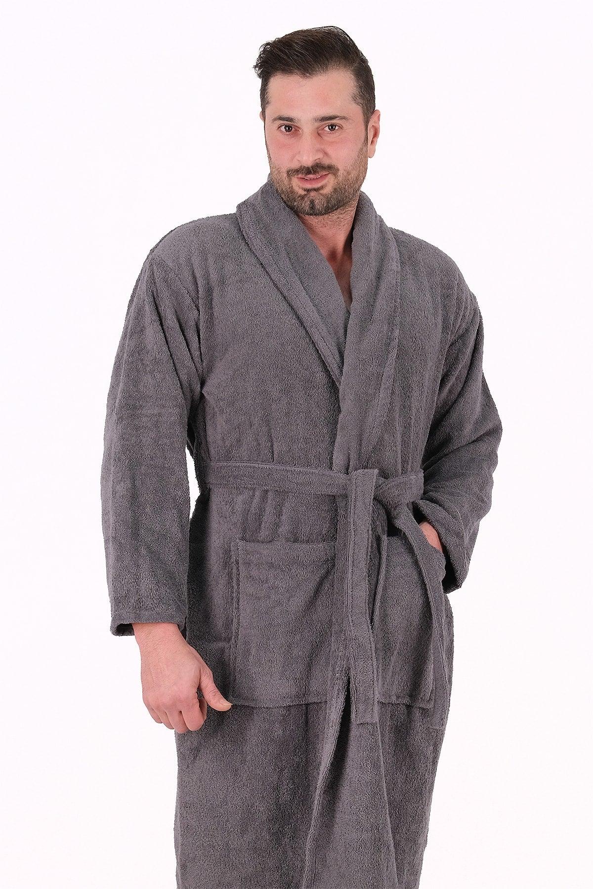 Soft Line 100% Cotton Salyaka Gray Color (L-XL-2XL-3XL-4XL) Large / Large Size Bathrobe - Swordslife