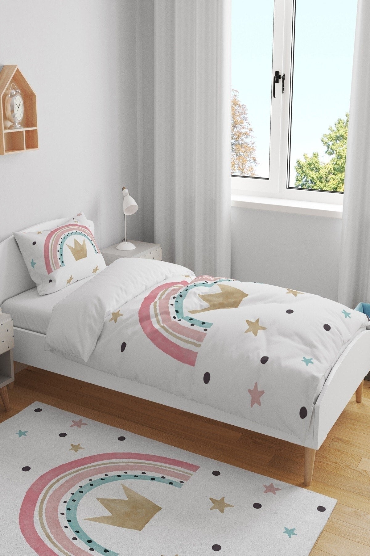 Crowned Rainbow Patterned Single Baby Child Duvet Cover Set