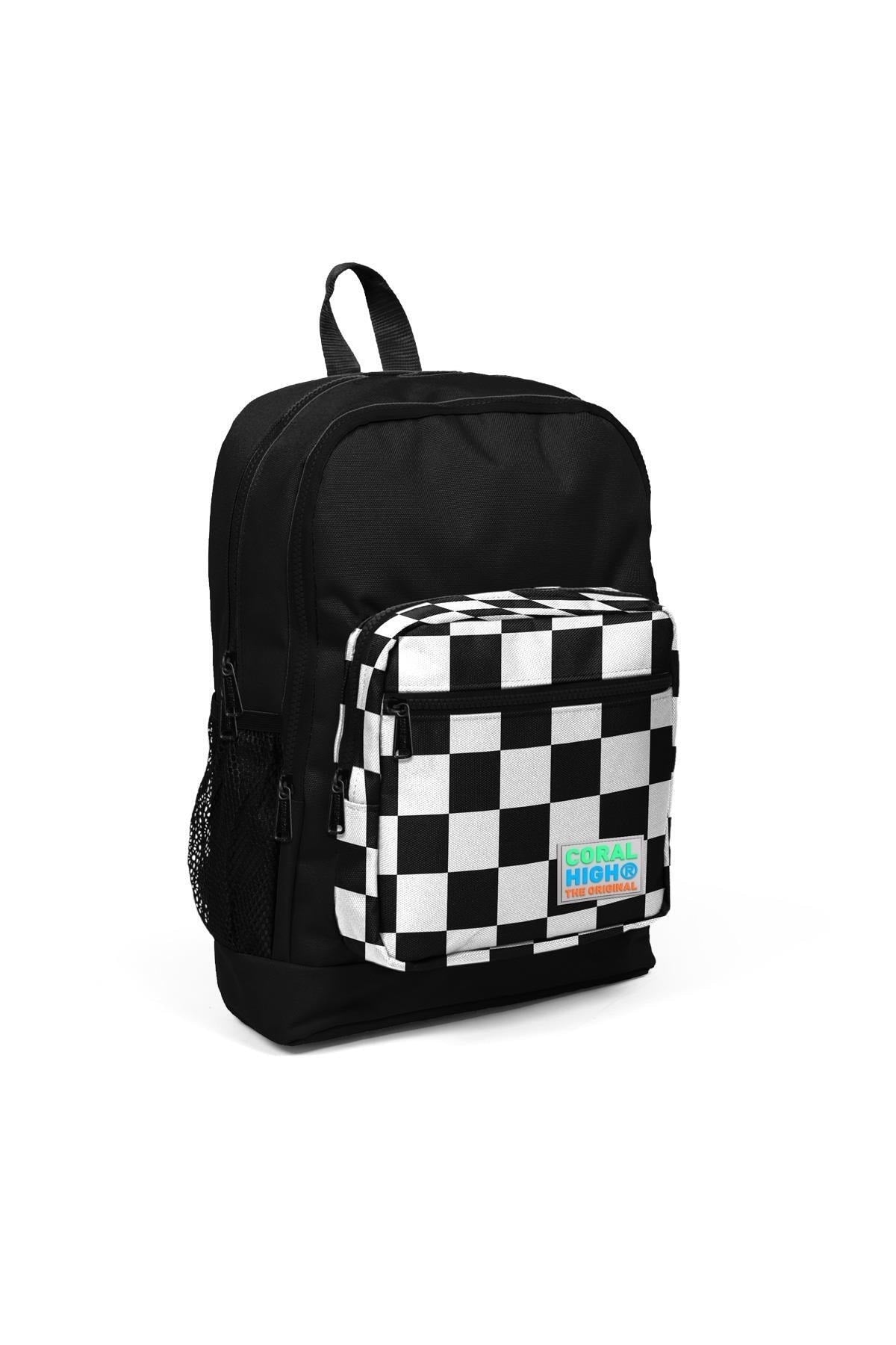 Kids Black Checker Patterned USB 3-Piece School Bag Set SET0123814