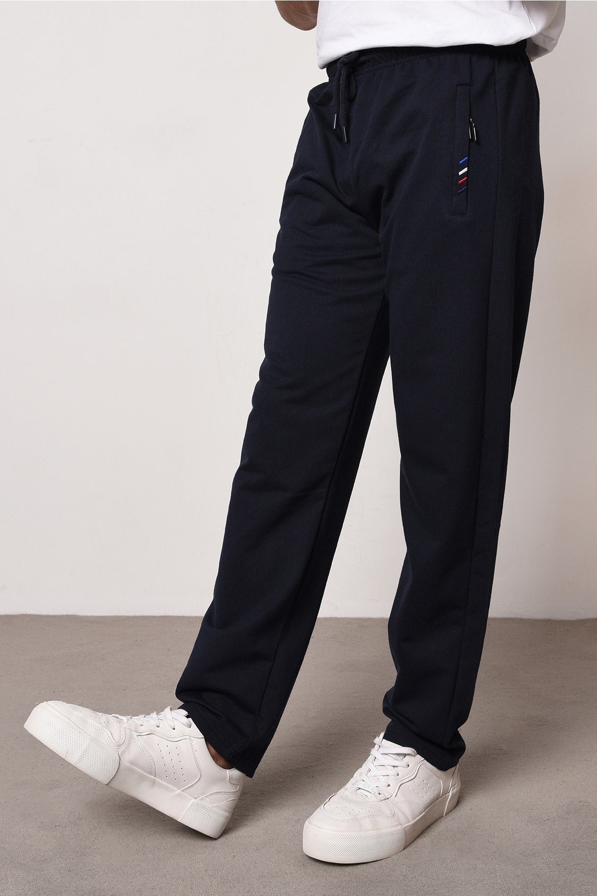 Navy Blue-Grey Men's Zipper Pocket Embroidery Detailed Straight Leg Relaxed Cut 2-Pack of Sweatpants