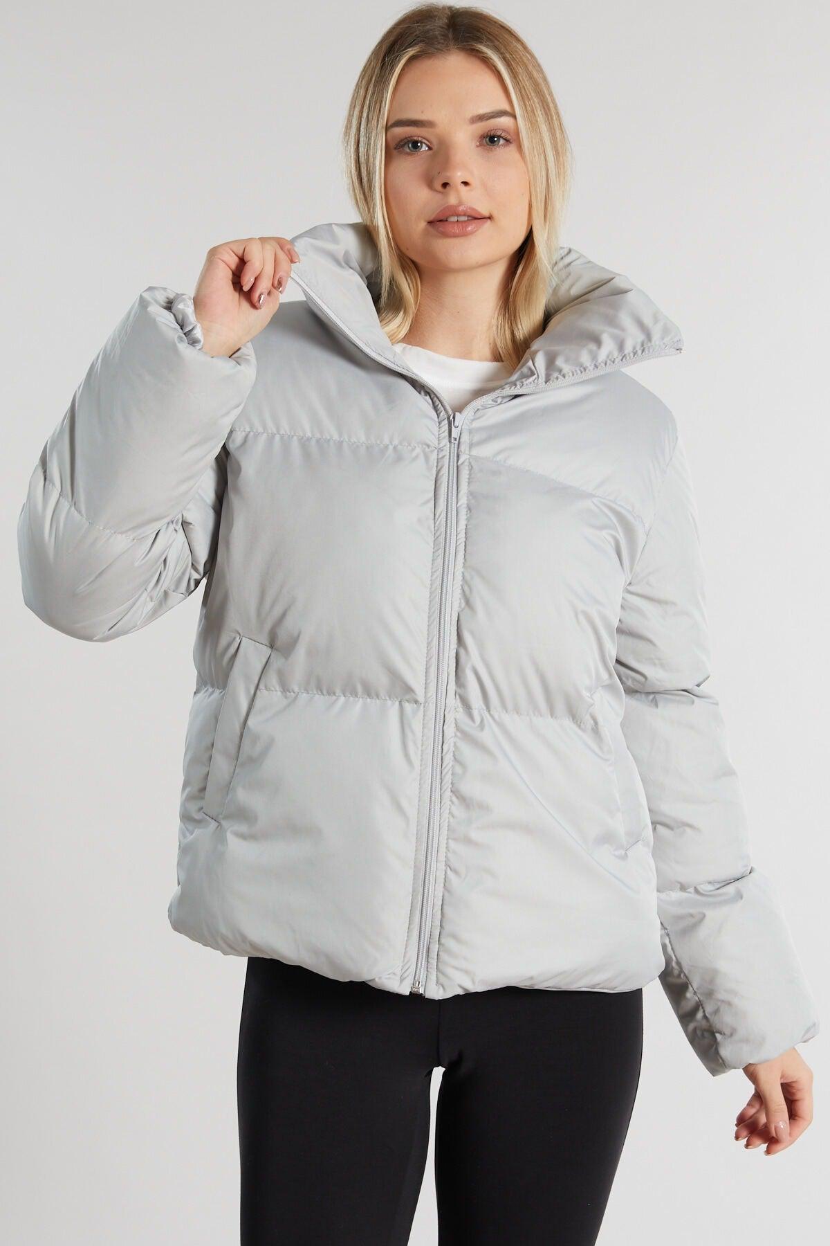 Women's Gray Owersize Filled Inflatable Waterproof Coat Tbg069 - Swordslife