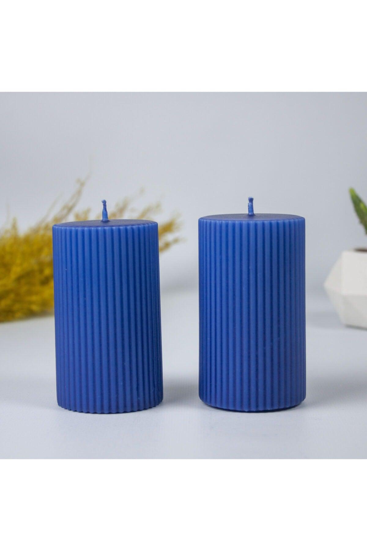 Corrugated Cylinder Set of 2 Candles 10 Cm Blue - Swordslife