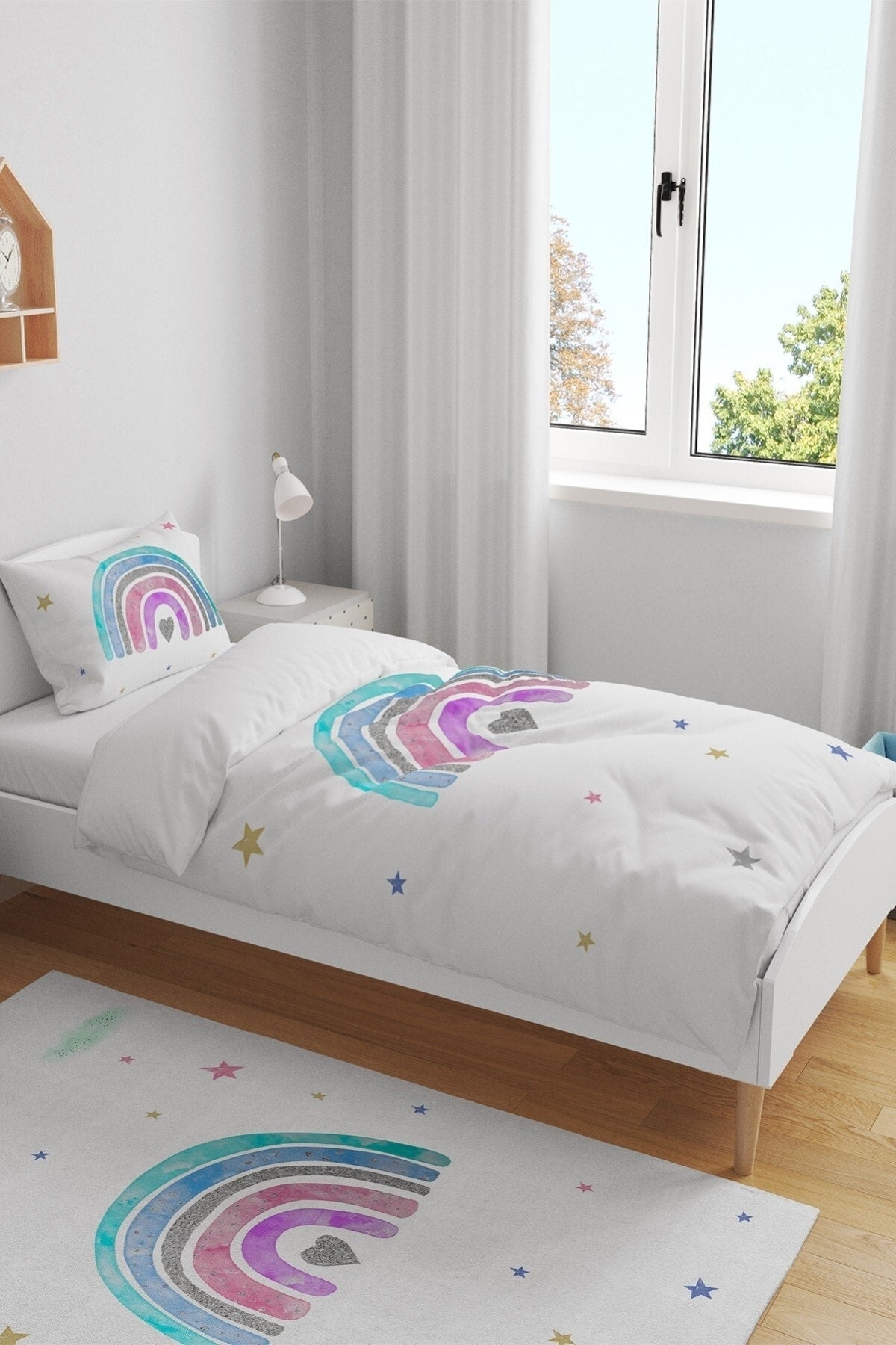 Glittering Rainbow Patterned Single Baby Kids Duvet Cover Set